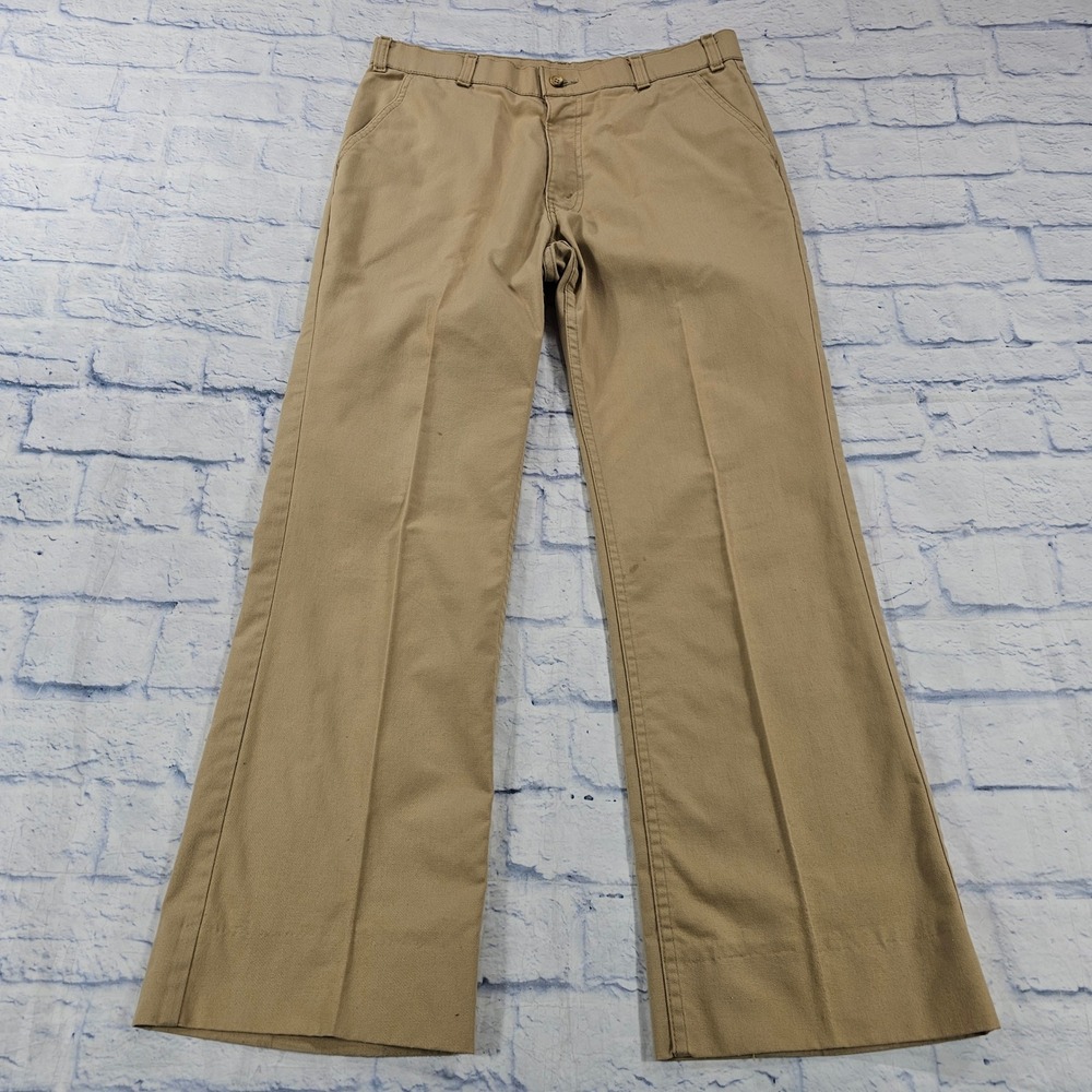 Levis Skosh Trousers Mens 32x34 Tan Straight Wide Leg Flare Twill Chinos Vintage